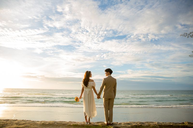 Couple at a scenic wedding location